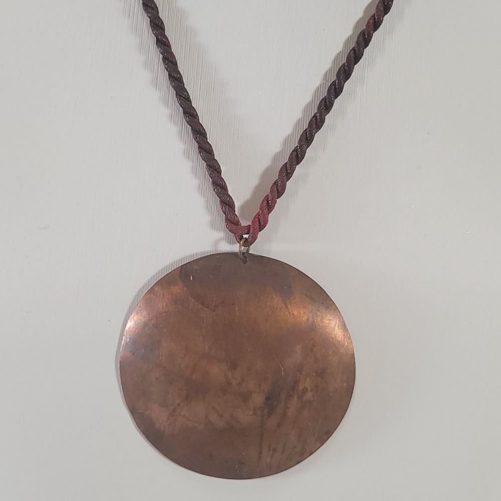 Lazuli Round Copper Disc Pendant Necklace Copper Artisan Rope Cord Jewelry